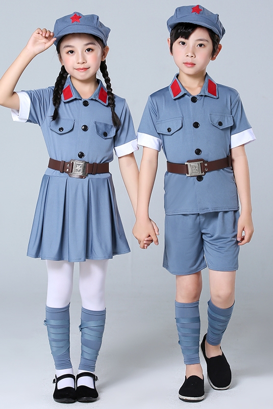 儿童小红军演出服男女童舞台八路军装红星闪闪舞蹈合唱服表演服装 - 图1