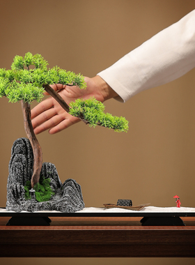新中式迎客松禅意盆景摆件