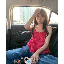 Designers section 2022 Real pictures Cute Playful and White Plaid Agaric Side Harness Tide Cards