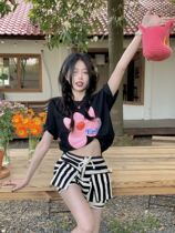 Designers section 2022 Real pictures Real Mountain Tea Flower Girl Flower Flowers Letters Short Sleeve Striped Casual Shorts Tide Card