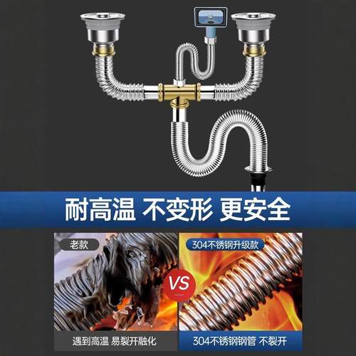 厨房洗菜盆下水管配件不锈钢双槽洗碗池水槽排水管防臭下水器套装 - 图1
