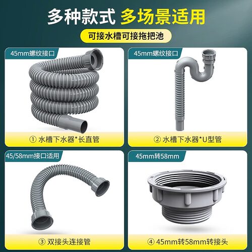 厨房下水管排水管水槽洗菜盆拖把池洗碗池软管防返臭单槽下水配件 - 图0