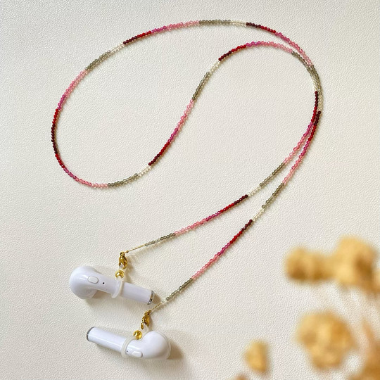 新中式国风撞色眼镜链女渐变红灰水晶极细2mm耳机链项链墨镜配饰