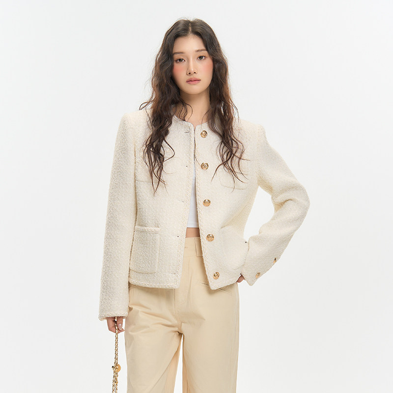 Pink ers联名款韩系春秋高级感时尚千金小香风编织粗花呢短外套女,淘宝优惠券,粉丝福利购,淘宝优惠卷