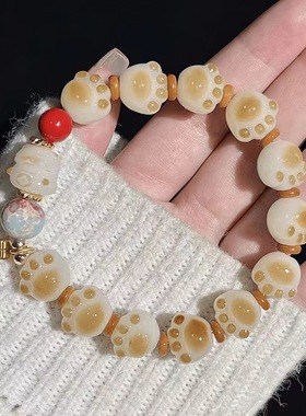 炭烧焦糖猫爪招财猫可爱串珠手链小众设计ins学生手串闺蜜礼物