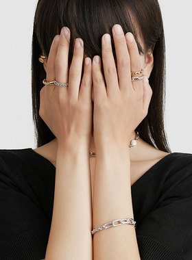 轻奢纯银拼接链条高级情侣对戒