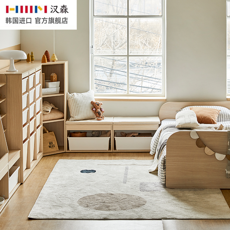 hanssem汉森儿童凳实木卧室床头柜北欧ins风储物柜玩具收纳凳矮凳 - 图0