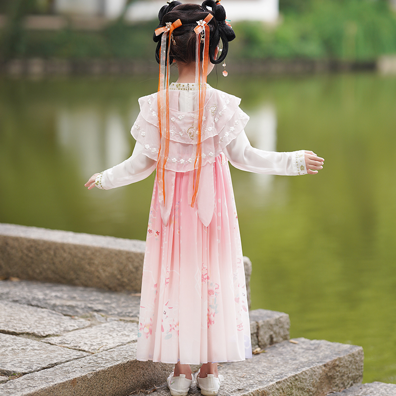 汉服女童秋款长袖连衣裙女孩古装襦裙中国风超仙裙子儿童古风秋季-图2