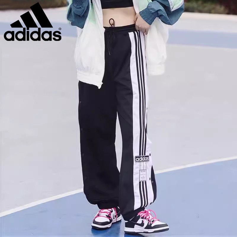 Adidas阿迪达斯三叶草男女侧开排扣直筒运动休闲裤阔腿长裤GN2807-图2