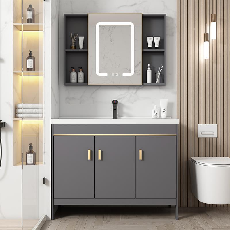 2025新款高端浴室柜高级感轻奢风落地式太空铝洗脸盆洗手盆柜组合 - 图2