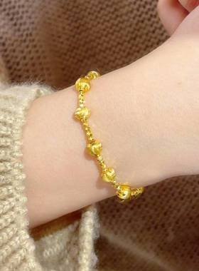 铜镀金猫眼爆闪珠金色手链女蹦迪手串复古碎碎金手链货源