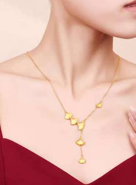 越南沙金银杏叶项链一体链仿真金银杏叶手链戒指套装女款