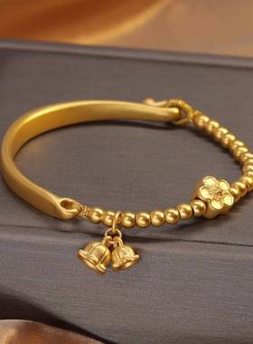 爆款越南沙金铃兰花半镯手链女铃铛桃花手镯送女友礼物