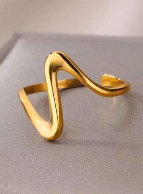 Vintage Geometric Wave Rings For Women Stainless Steel Gold