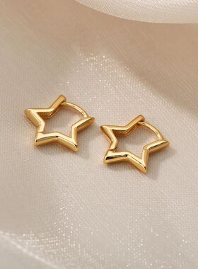 Geometric Star Earrings For Women Stainless Steel Star Hoop