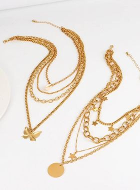 Multilayer Boho Tassels Star Sheet Pendant Necklaces For