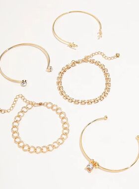 Trendy Geometric Link Chain Bracelet Set For Women