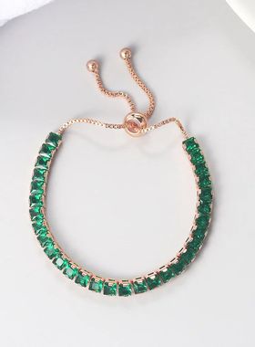 Adjustable Green Cubic Zirconia Tennis Bracelets Chain on