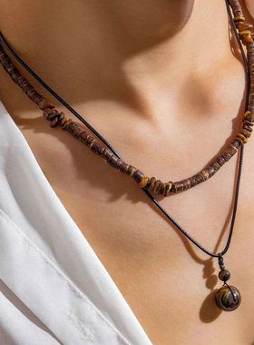 2pcs/set Natural Stone Pendant Necklace for Men Vintage