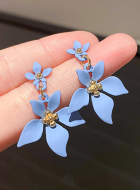 Elegant Blue 5 Petals Flower Earrings For Women Girl Camelli