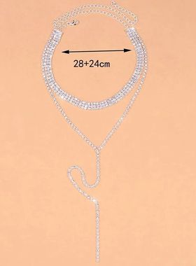 Black Rhinestone Long Tassel Choker Necklace for Women