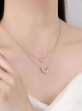 New 925 Sterling Silver Luxury Zircon Double Layer Moon