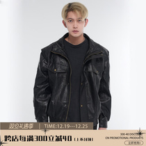 LINYILUCK Fall turnover Locomotive Clothes Leather Clothes Men Loose Trend Ruffled CASUAL PU LEATHER JACKET JACKET