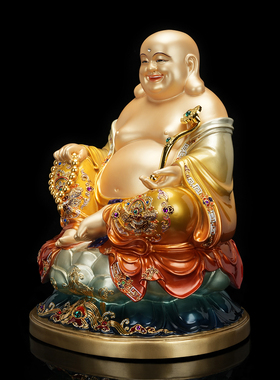 台湾纯铜彩绘弥勒佛像大肚笑佛