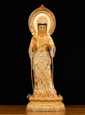 纯铜鎏金西方三圣佛像阿弥陀佛观音菩萨东林大佛家用佛堂供奉摆件