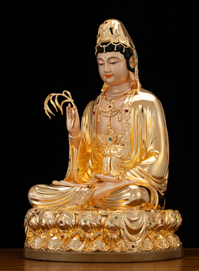 台湾纯铜观音菩萨佛像大慈大悲观世音像家用供奉娑婆三圣佛像摆件