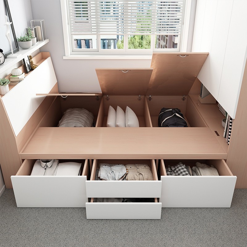 新款定制床柜一体组合现代简约多功能榻榻米储物收纳床衣柜小户型 - 图1