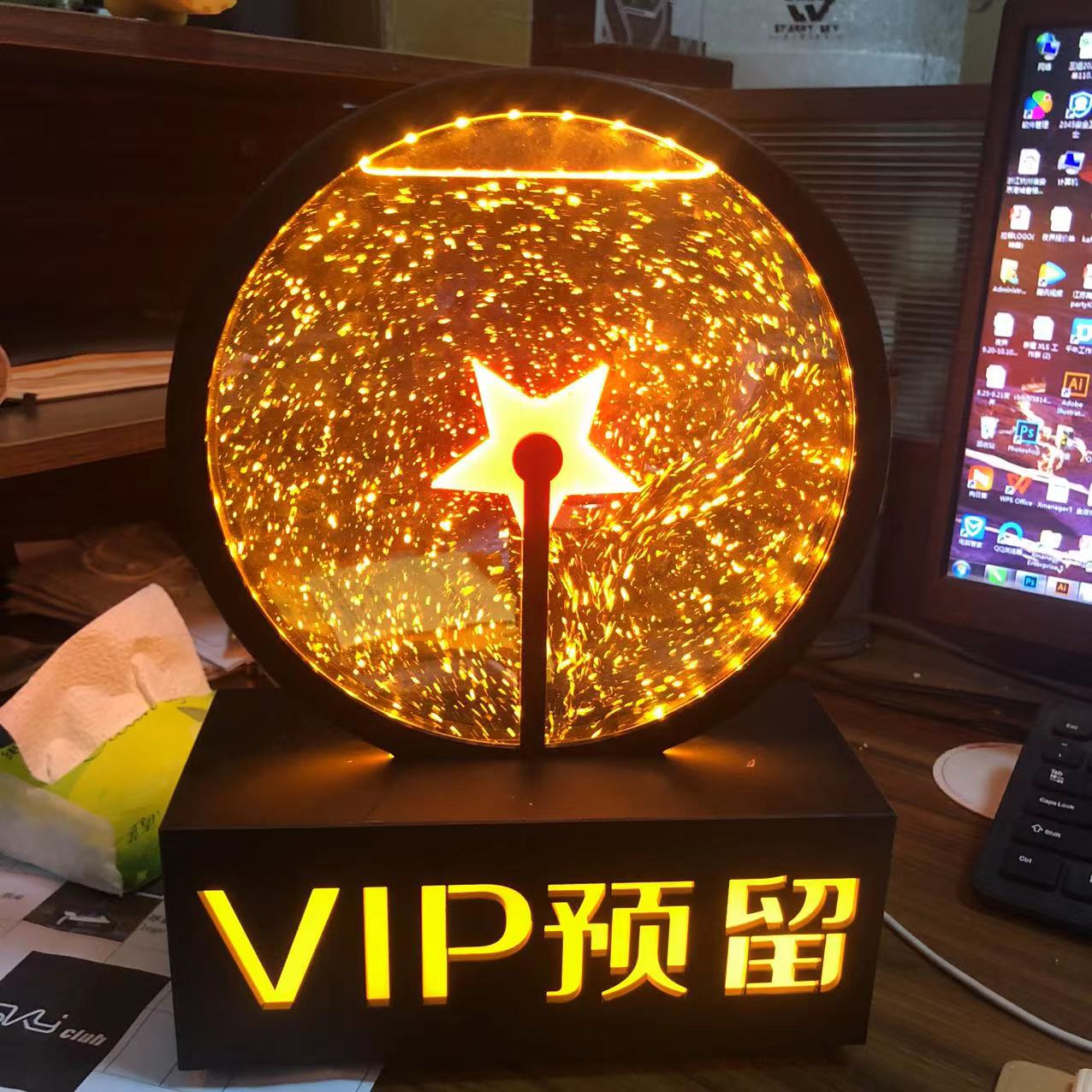 LED发光VIP预留牌夜场小台灯吧台装饰灯亚克力酒吧KTV氛围灯定制l - 图1