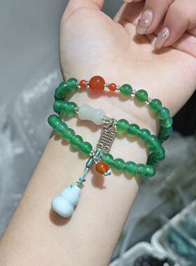 绿玛瑙多圈手串加竹节葫芦算盘配饰高级感小众冷清
