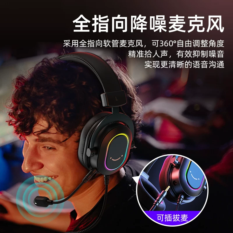 Гарнитура FIFINE для ПК, игровая с 7.1, RGB подсветка, проводная, для ноутбука H6