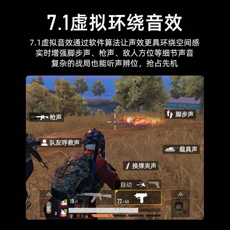 Gaming headset wired headset 7.1 channel USB interface