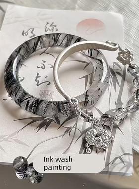 新中式彷玉蓝冰狐狸手镯女不知春覆古古风清冷感平安手炼叮当饰品