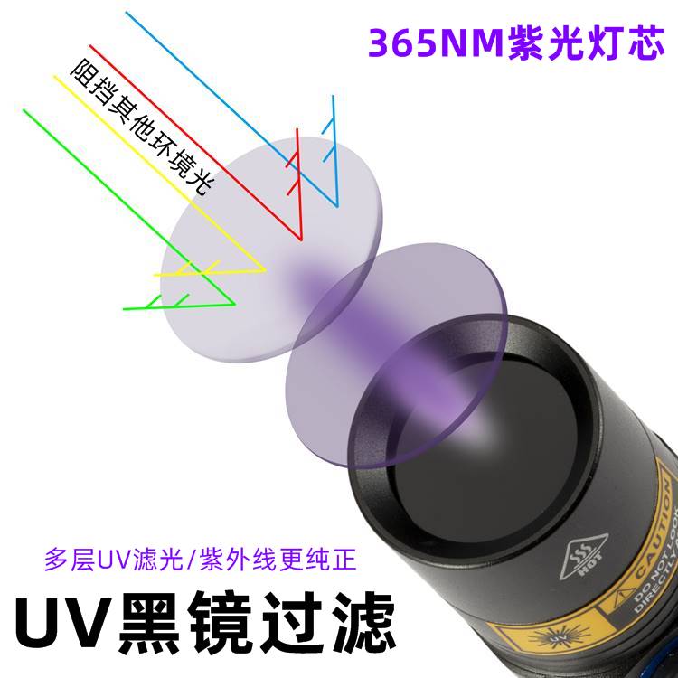365nm荧光剂检测笔紫外线手电筒黄曲霉菌充电紫光UV验钞灯