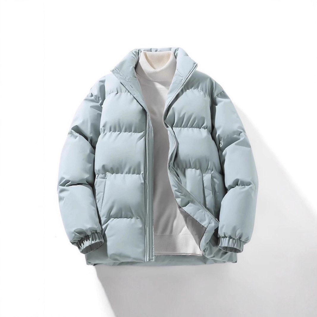 Autumn and winter turtleneck cotton coat thickened velvet jacket men's new solid color cotton jacket down jacket couple wear bread coat large size