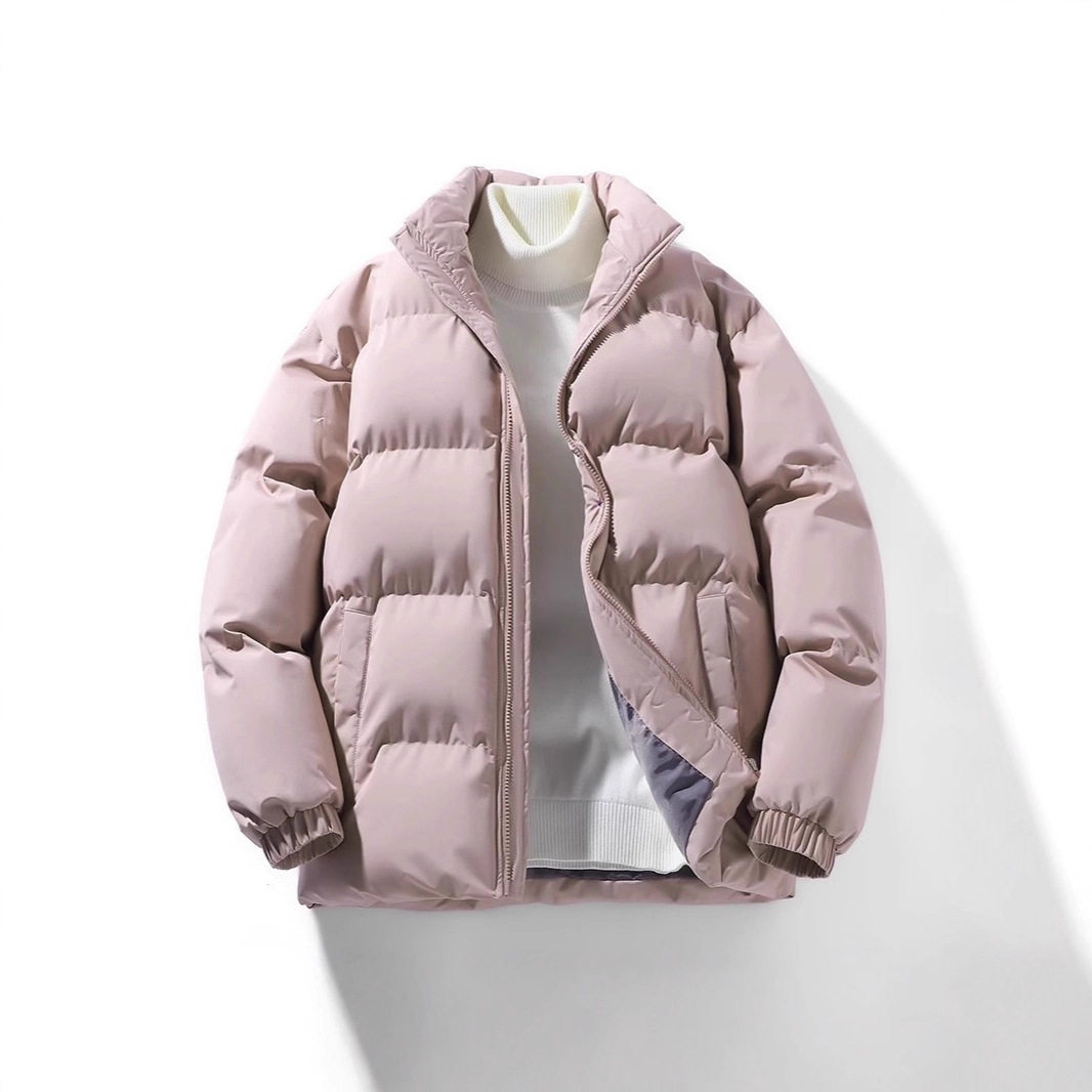 Autumn and winter turtleneck cotton coat thickened velvet jacket men's new solid color cotton jacket down jacket couple wear bread coat large size