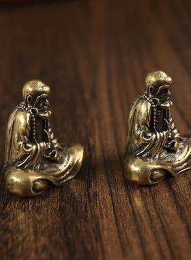 禅意达摩祖师实心黄铜摆件仿古佛祖居家供佛书房镇纸铜器收藏铜器