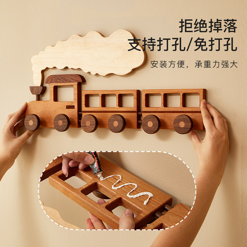 创意可爱实木挂钩卡通儿童房入户门玄关墙壁挂衣架衣帽架免打孔 - 图3