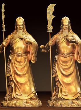 铜关公关二爷饰品纯铜武财神佛像客厅拜神像立刀托宝关公佛像开门