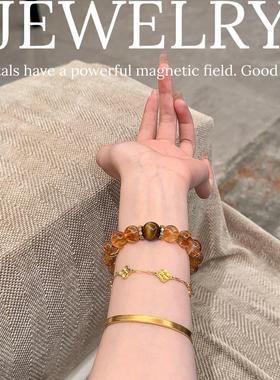 天然黄塔晶黄水晶手链招财转运旺事业黄发晶手串草莓晶招桃花女生