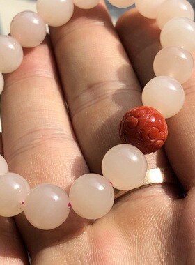 收藏级新疆和田玉手串藕粉色公主粉手工原创diy圆珠10mm手链南红