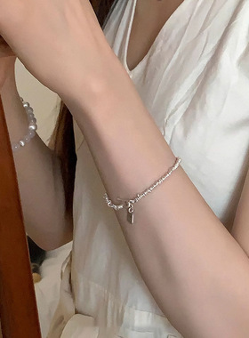 迈思卡通体足银999小鱼方牌手链女韩国高级小众设计复古盘缠手环