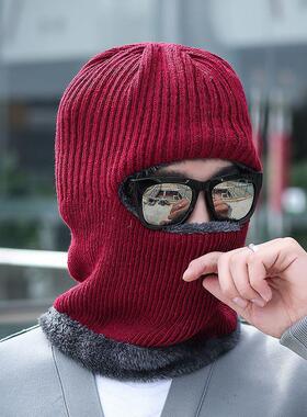 帽子男冬天连体针织帽套头蒙面一体帽加绒加厚防风寒保暖护耳骑车