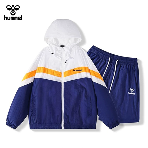 HUMMEL Летний тонкий спортивный костюм для влюбленных, дышащая трендовая куртка, шорты, комплект, защита от солнца