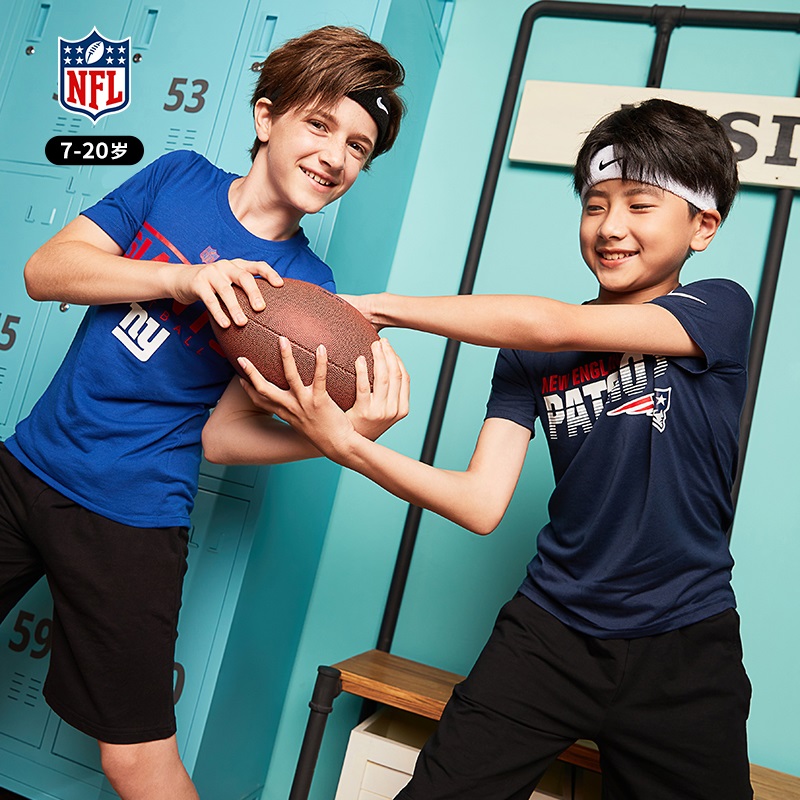 NFL 橄榄球队爱国者突袭者青少年男大童学生春夏季薄款短袖T恤 - 图1