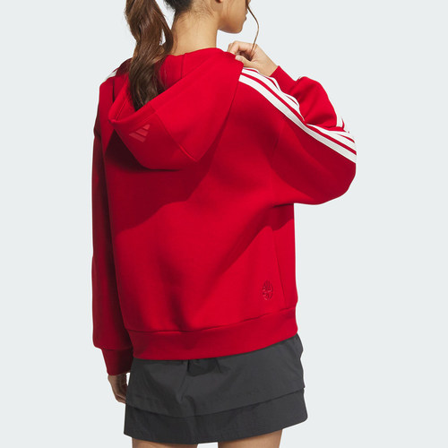 Adidas/阿迪达斯官方正品新款女士双面针织连帽卫衣套头衫JZ1636 - 图1