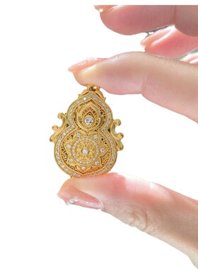 黄金色古法传承福禄葫芦吊坠项链镶新中式重工设计高级感套链